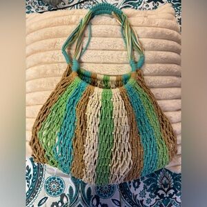 Crochet knit bag‎ for summer. Beautiful colors. Shoulder bag, lined. Preloved